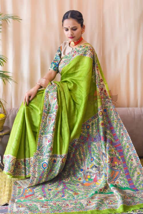 'MANMOHANA RADHA KRISHNA' Tussar Silk Saree — image 2 of 5