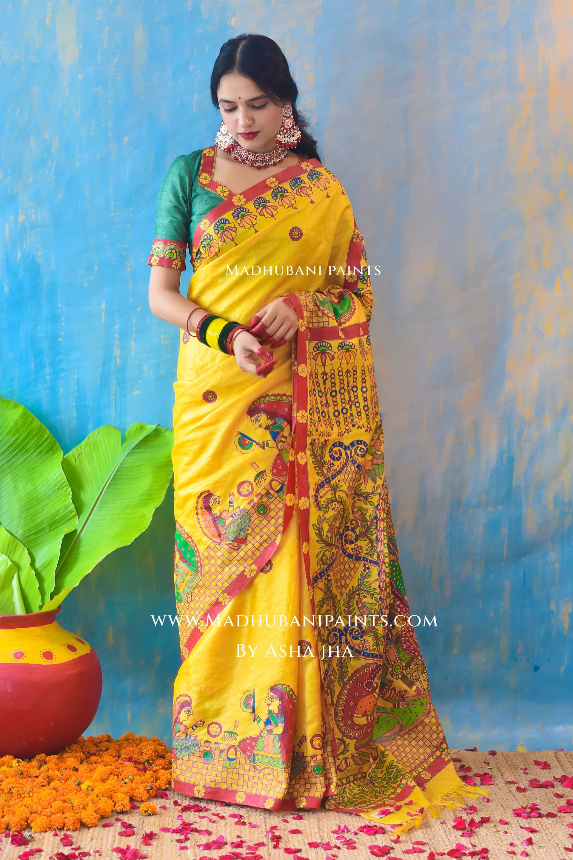 KUMARI BHOJAN Hand-painted Tussar Silk Saree Blouse Set — image 3 of 9