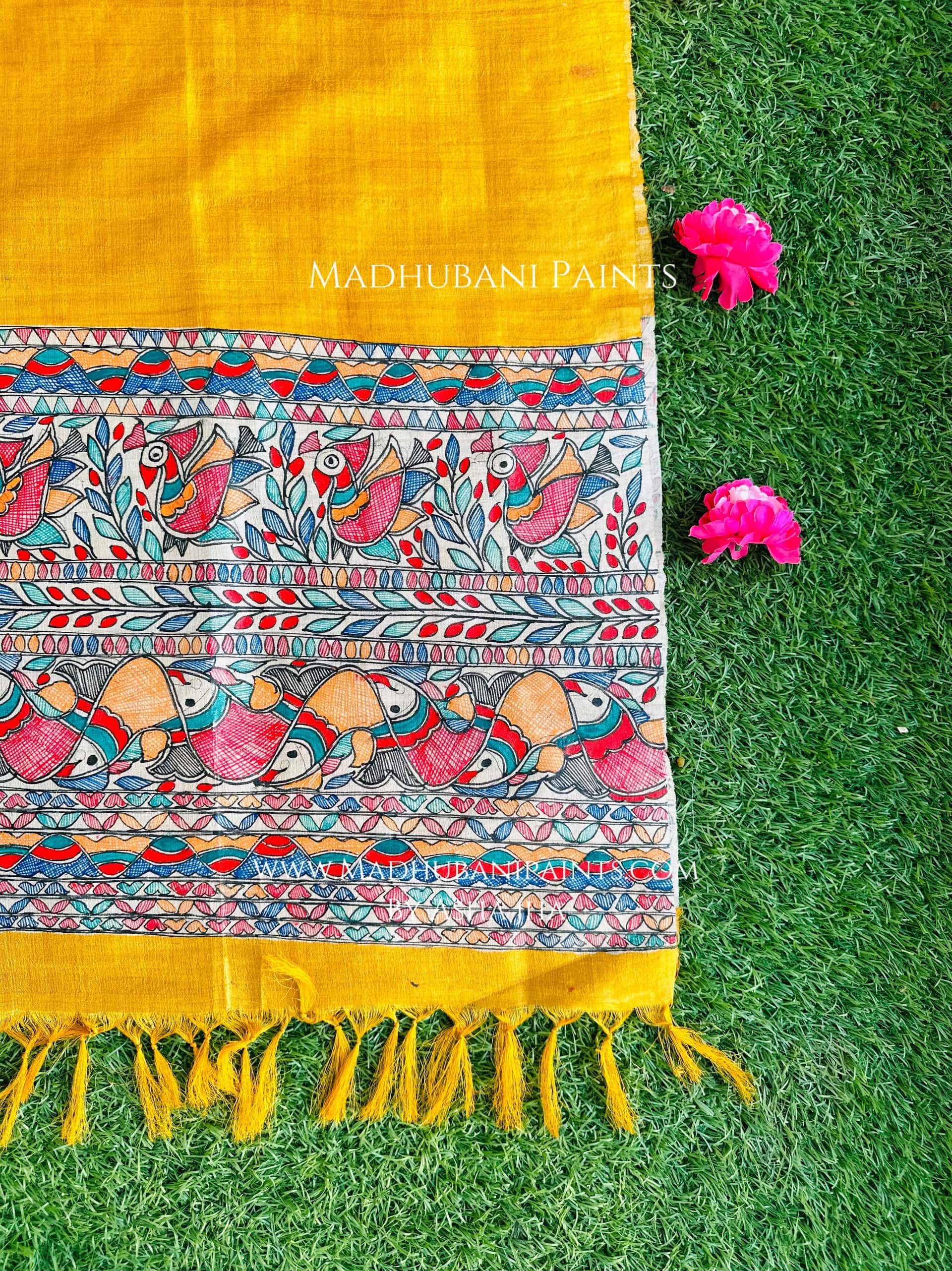 Surmai Mayur Border Tussar Silk Stole — image 2 of 2