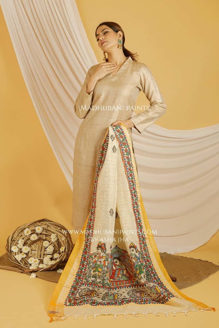 Bidai Madhubani Handpainted Pure Handloom Cotton Dupatta — image 4 of 4