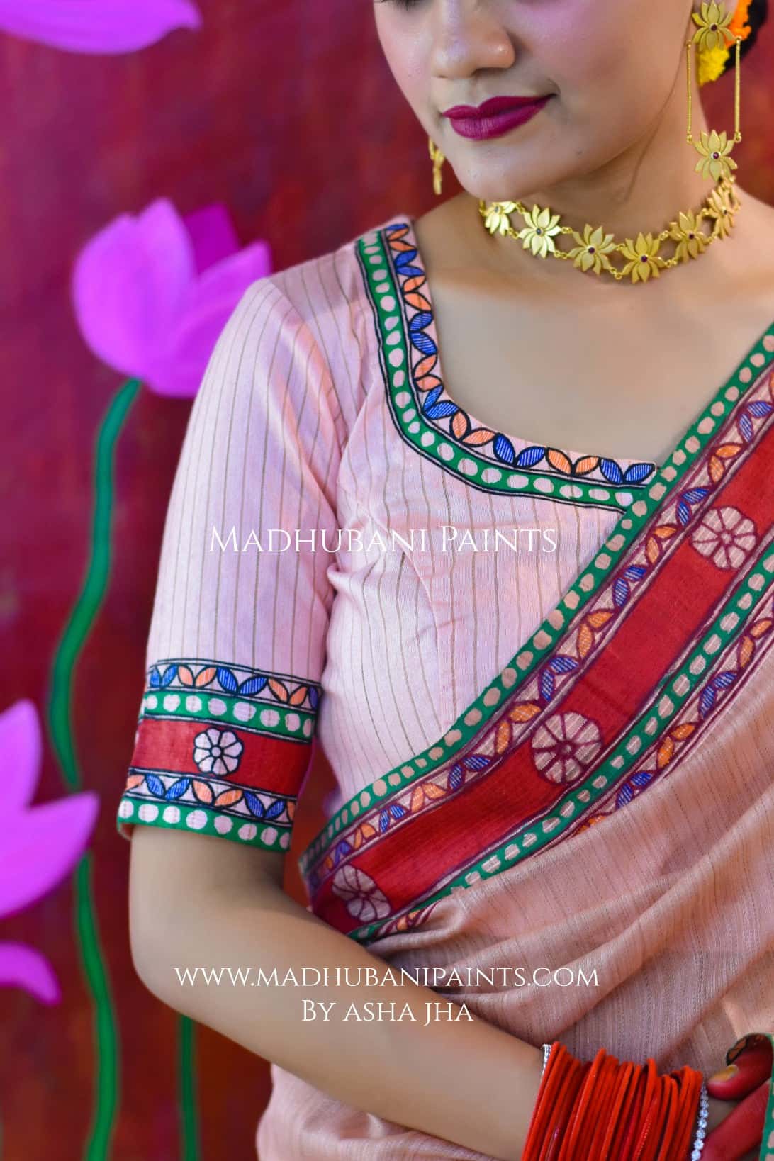 VRAT VARDHINI Chhath Puja Handpainted Madhubani Chanderi Blouse — image 3 of 5