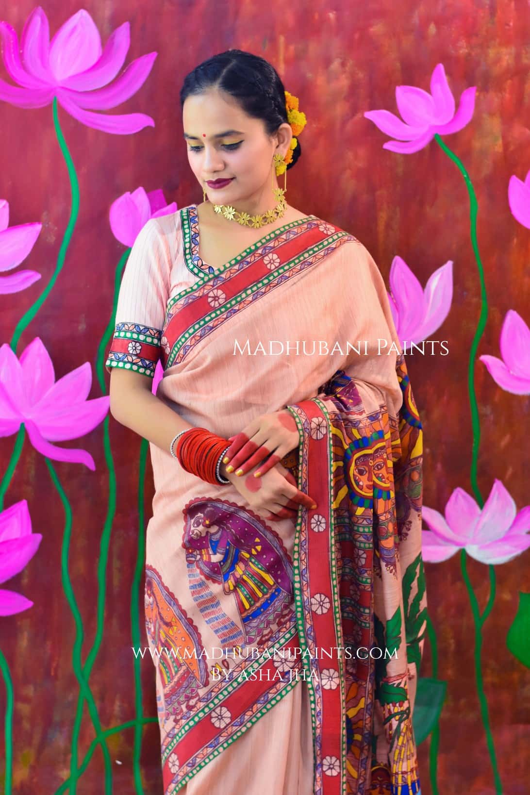 VRAT VARDHINI Chhath Puja Handpainted Madhubani Chanderi Blouse — image 2 of 5