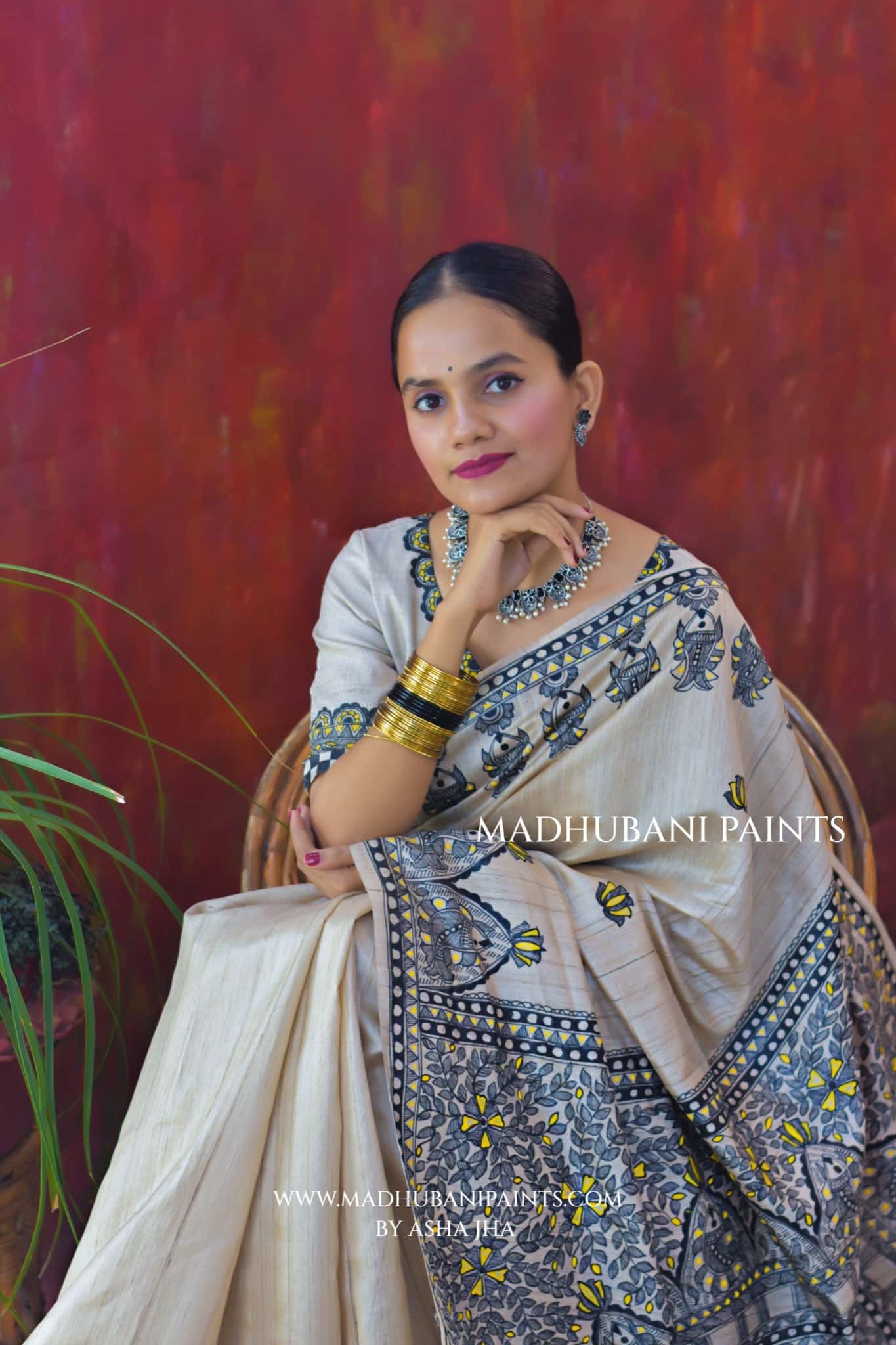 KAMAL MANDALA Hand-painted Madhubani Tussar Silk Saree — image 3 of 6