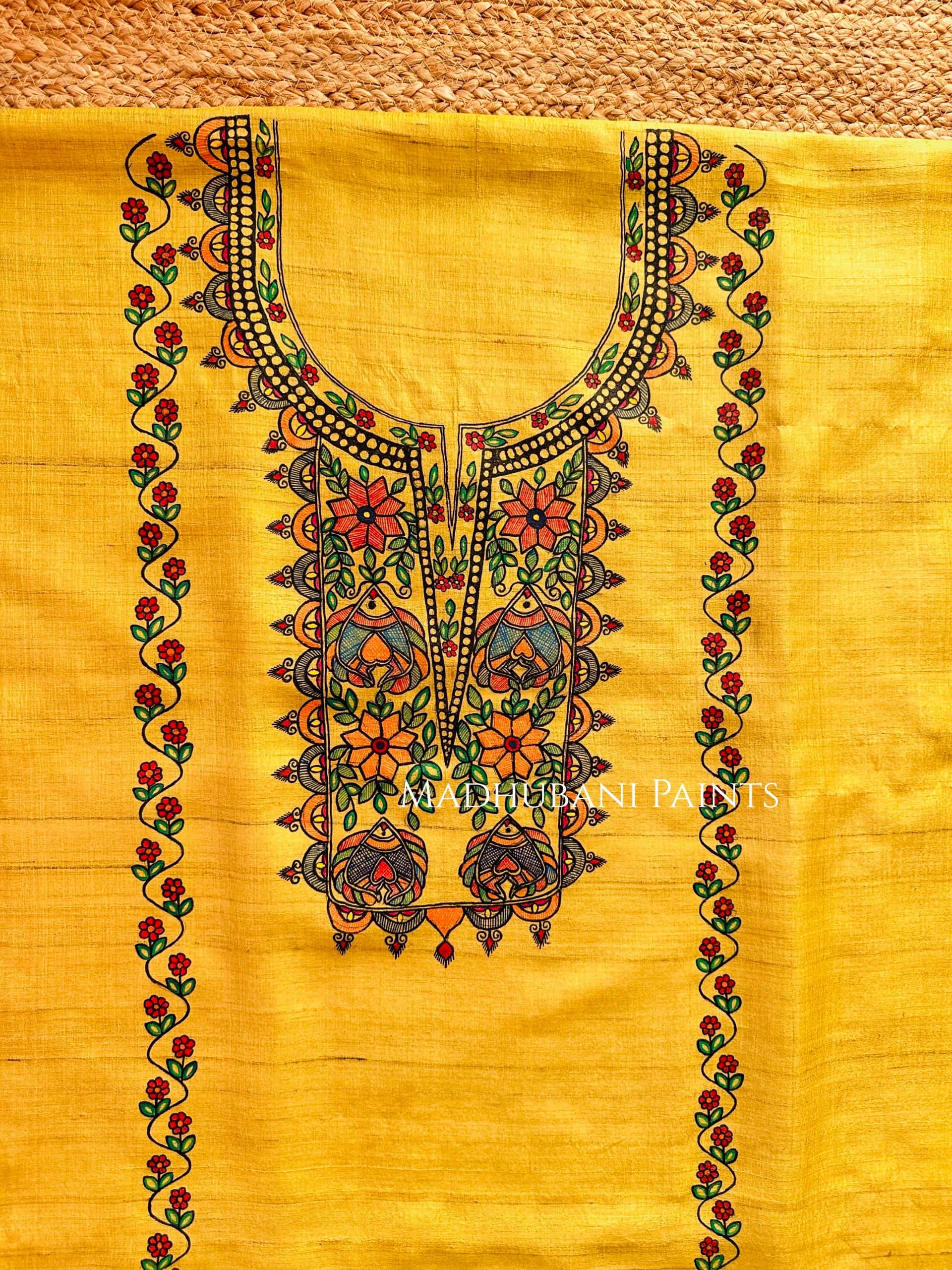 Macchli Pari Tussar Silk Unstitched Kurta — image 2 of 2