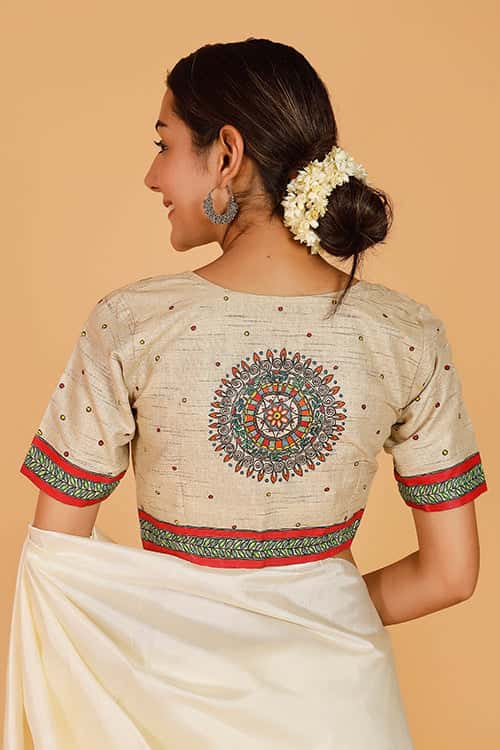 'Mithila Motif' Handpainted Madhubani Cotton Blouse — image 5 of 8