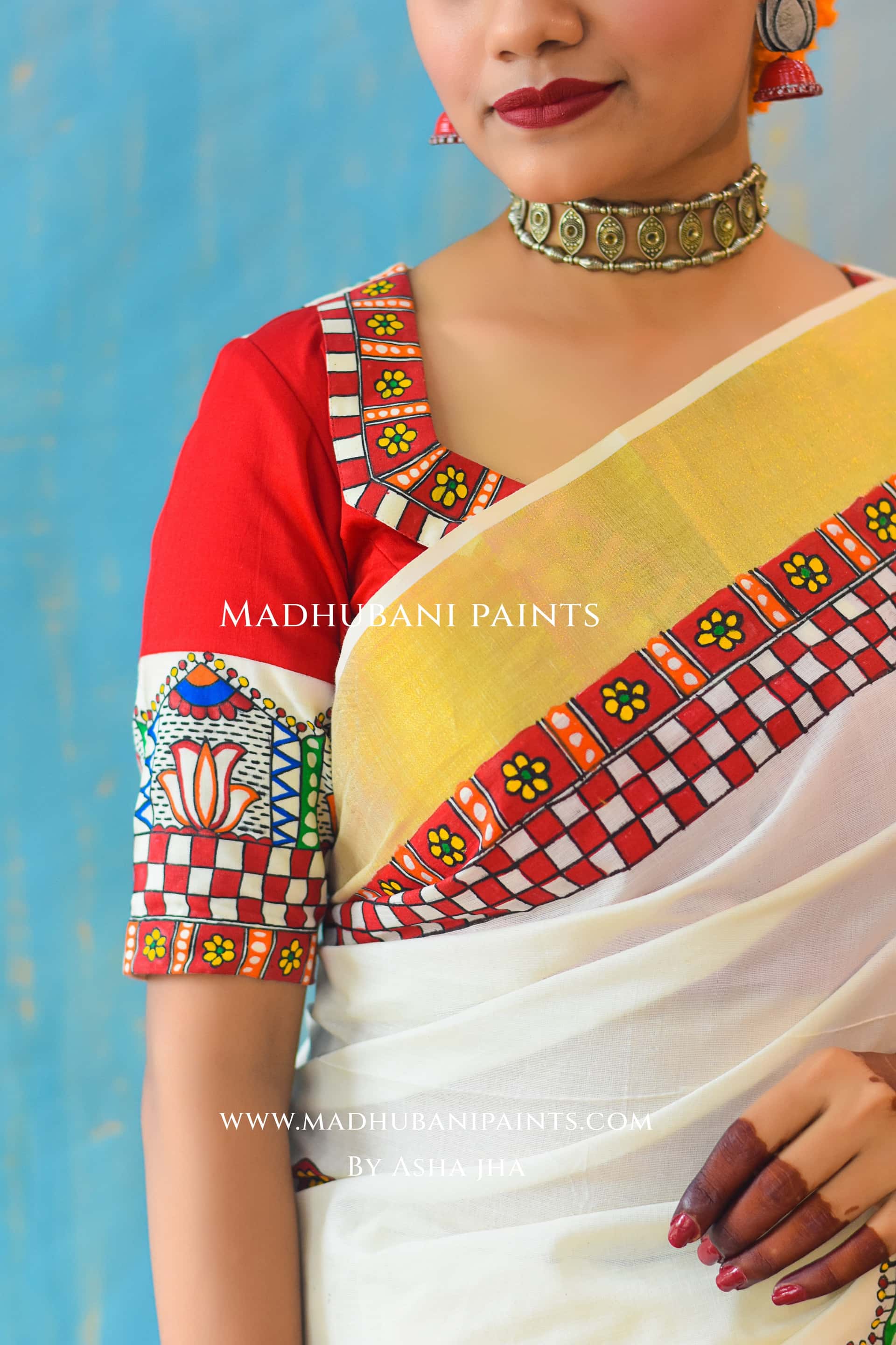 BHAIRAVI Hand-painted Madhubani Handloom Cotton Blouse — image 3 of 8