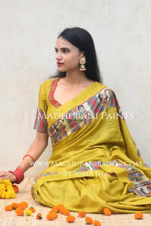 'GOLU DURGA JI' Handpainted Madhubani Tussar Silk Blouse — image 3 of 6