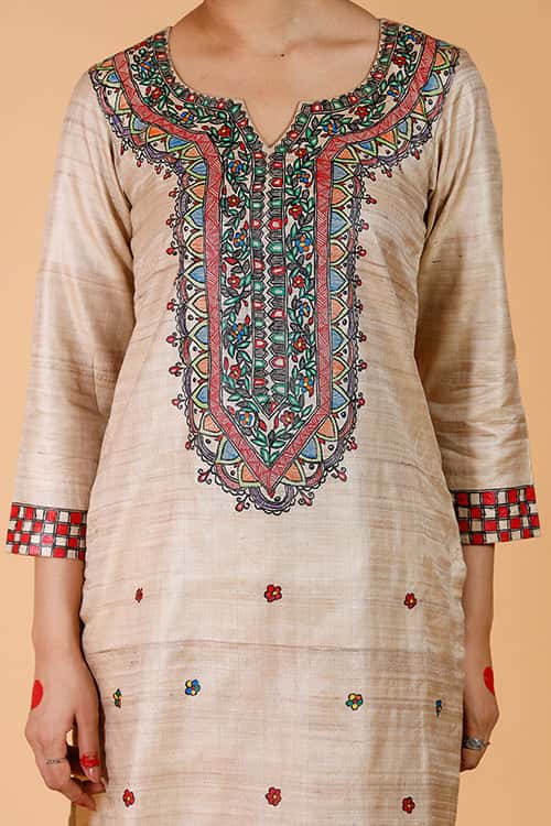 Handpainted Madhubani 'Bagmati' Tussar SIlk Kurta — image 3 of 6
