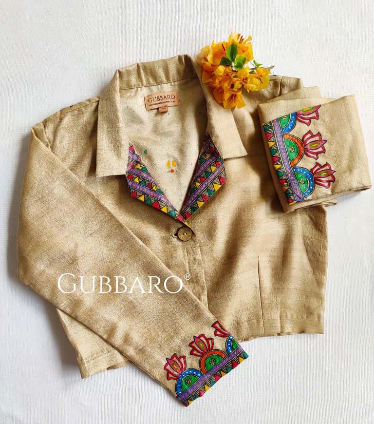 'SPANDA LOTUS' Handpainted Madhubani Tussar Silk Blouse — image 2 of 4