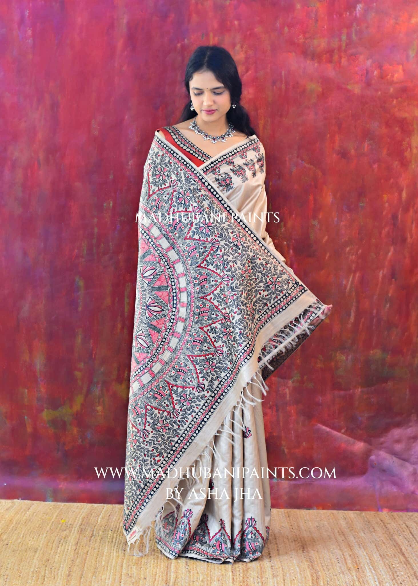 LAAL KAMAL MANDALI Hand-painted Madhubani Tussar Silk Saree Blouse Set — image 5 of 8