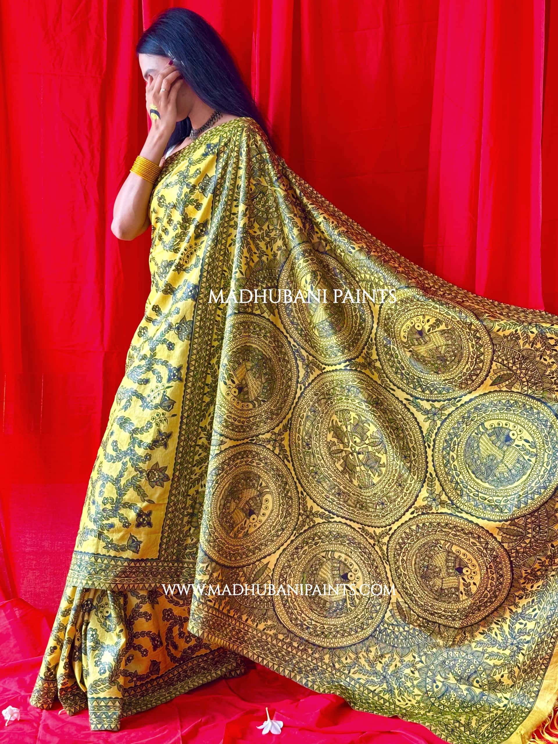 MAYUR MANDALI Full Handpainted Madhubani Saree — image 5 of 12