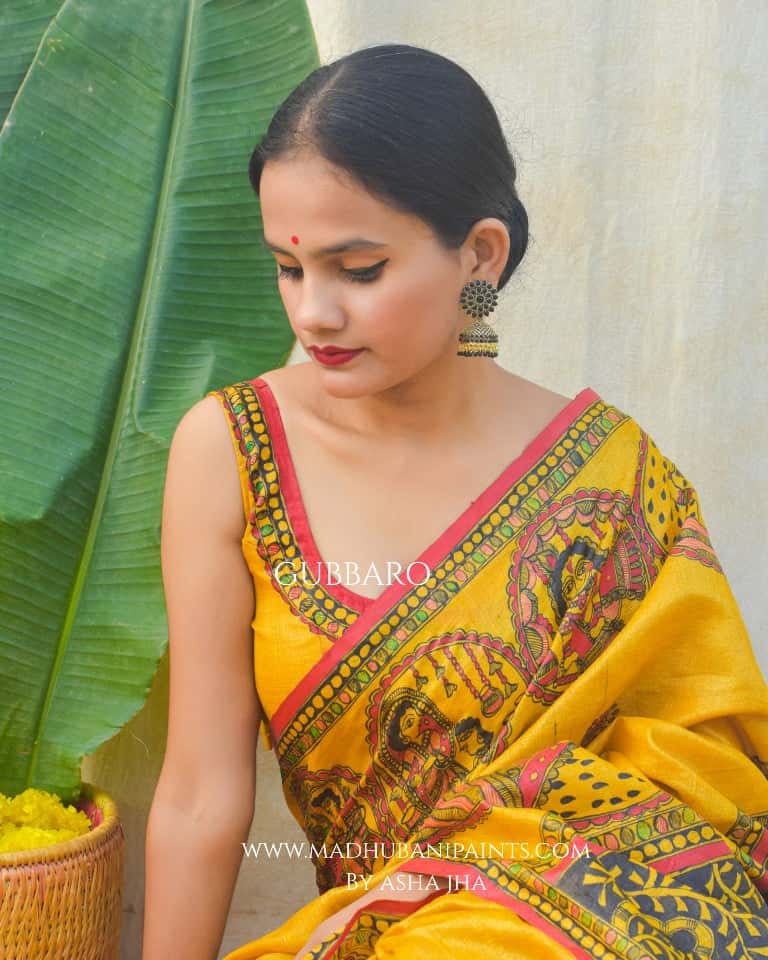 'GOVARDHAN' Handpainted Madhubani Tussar Silk Blouse — image 4 of 5