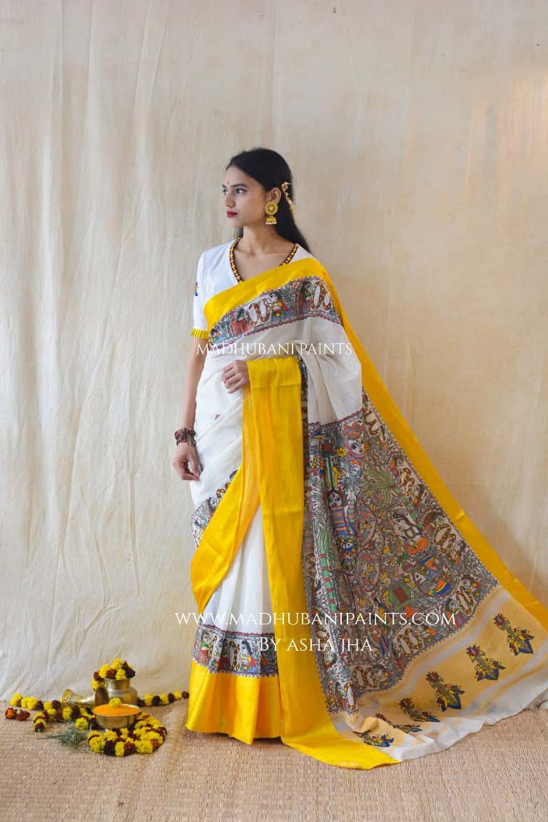 'UTSAV' Handpainted Madhubani Cotton Saree — image 2 of 7