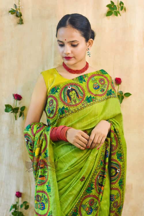'Bengali Wedding' Handpainted Madhubani Chanderi Saree — image 4 of 6