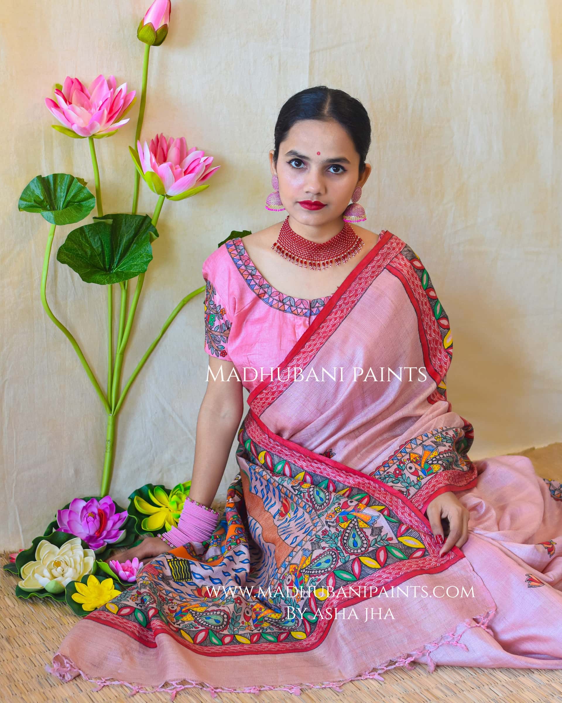 'KEVAT PREM'  Handpainted Madhubani Tussar Silk Saree Blouse Set — image 9 of 12