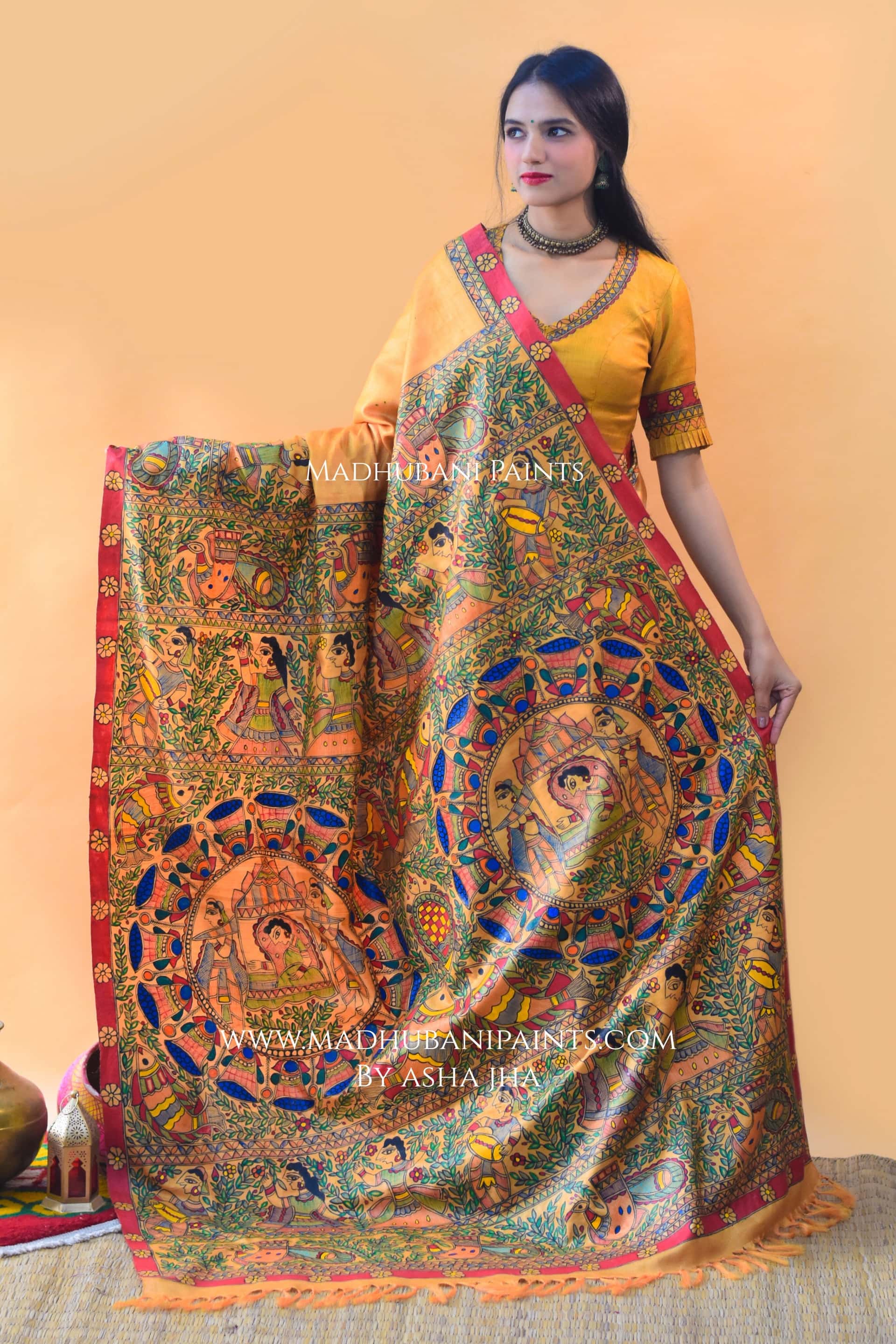 SAUBHAGYA Hand-painted Tussar Silk Saree blouse set — image 3 of 9