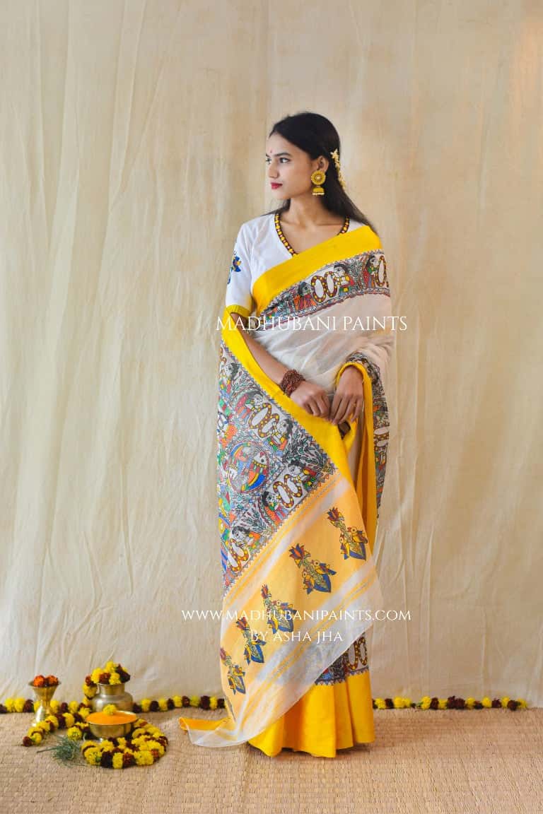 'UTSAV' Handpainted Madhubani Cotton Saree — image 6 of 7