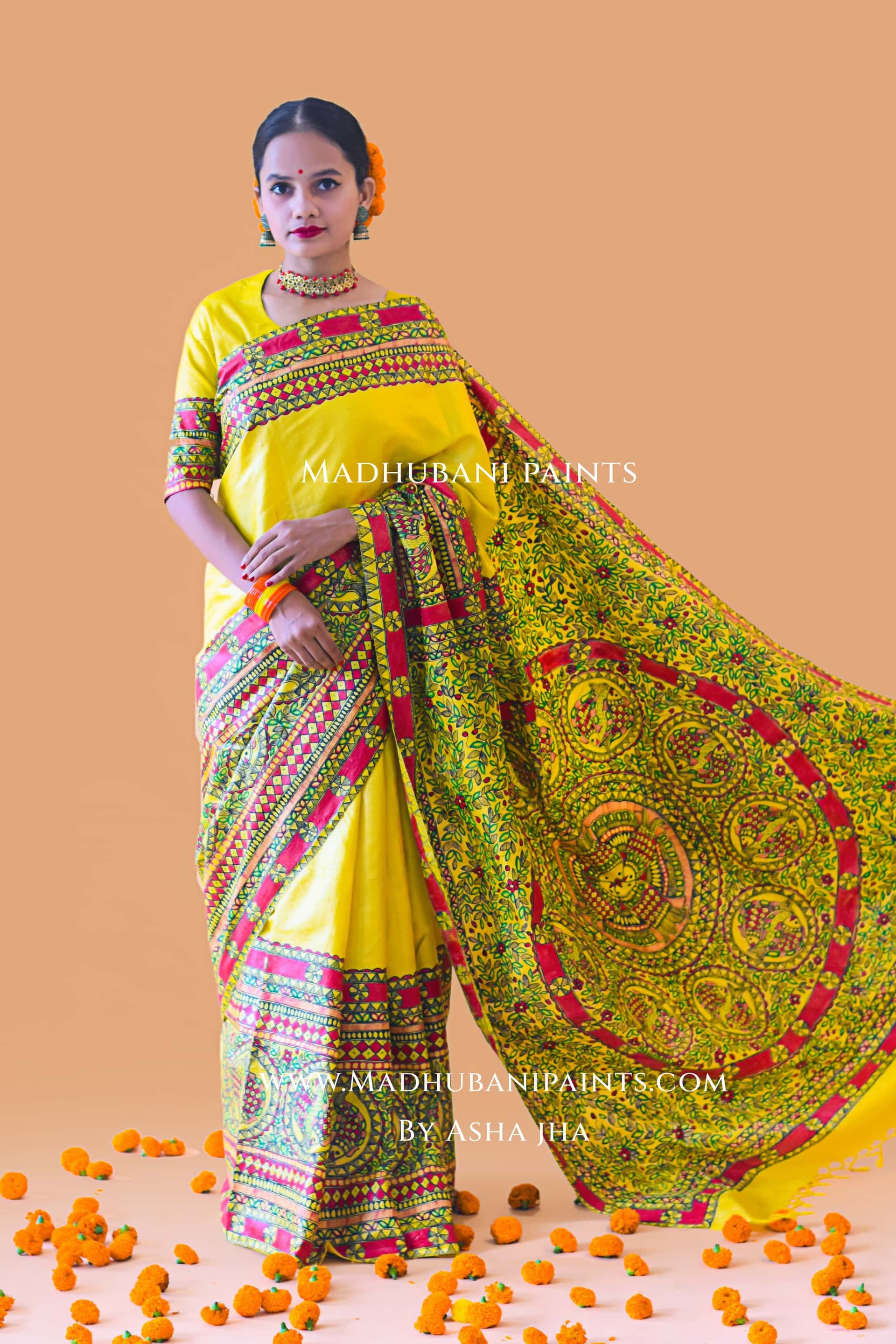 MATSYA SANGAM Hand-painted Madhubani Tussar Silk Saree Blouse Set — image 28 of 34