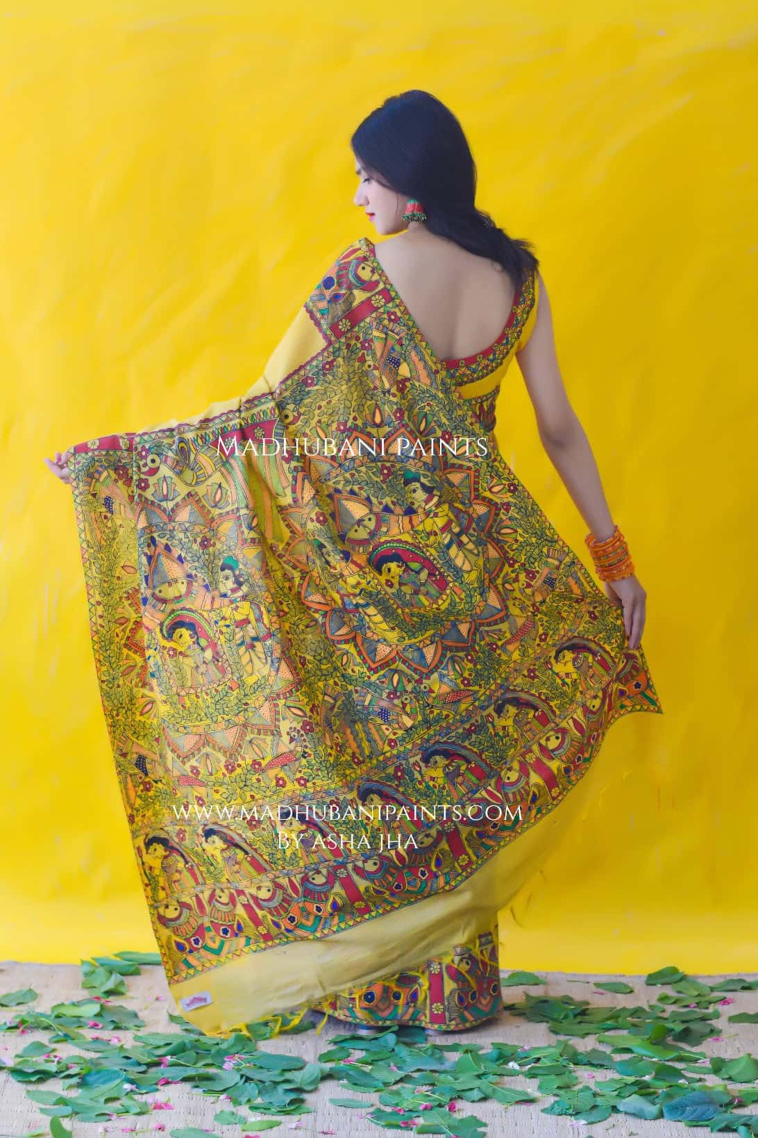 SUBH VIVAAH Hand-painted Madhubani Chanderi Saree Blouse Set — image 3 of 8