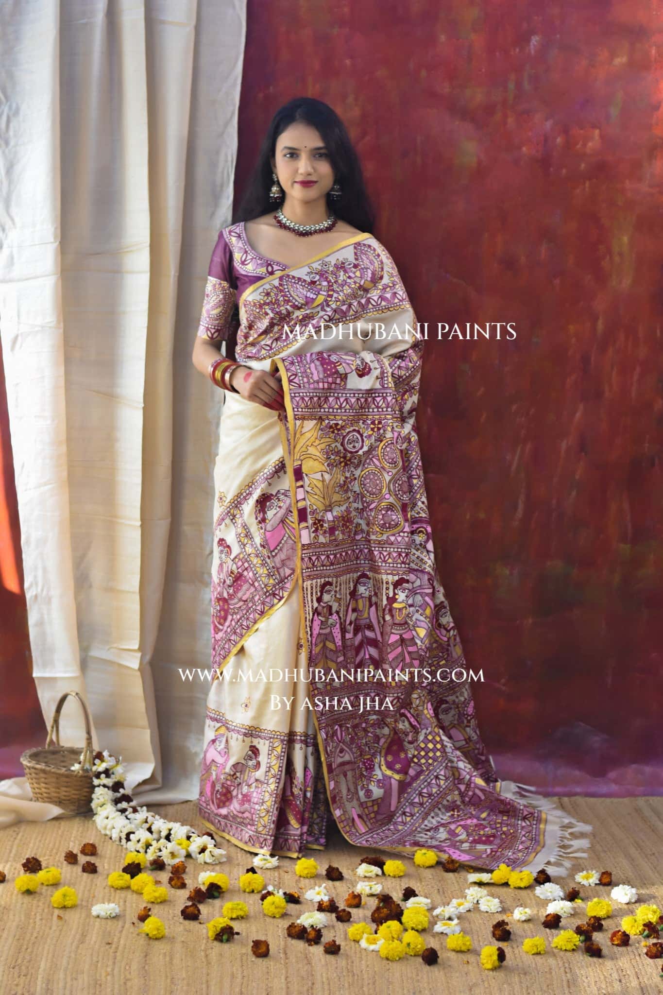 SUHAGIN Hand-painted Madhubani Tussar Silk Saree Blouse Set — image 8 of 11