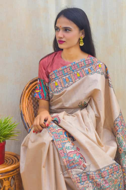 'MITHILA LEELA' Handpainted Madhubani Tussar Silk Blouse — image 2 of 3