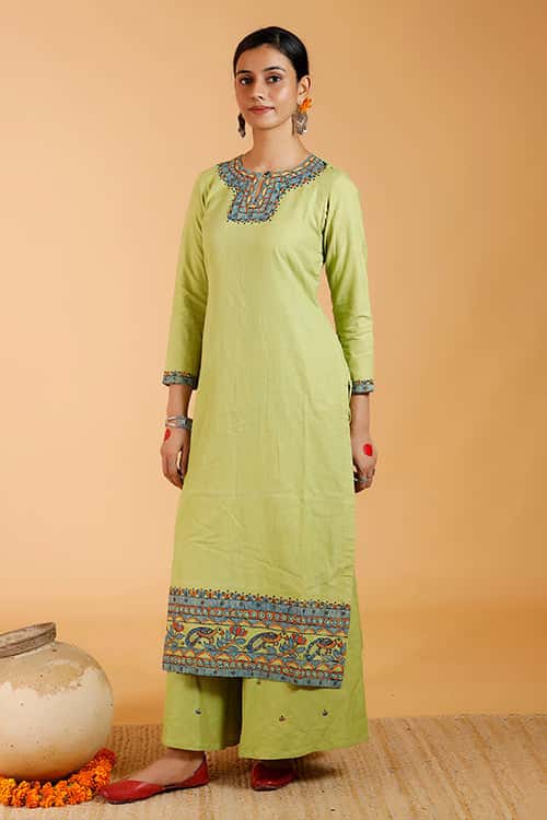 'Mayur Kamal' Handpainted Madhubani Cotton Kurta — image 4 of 6