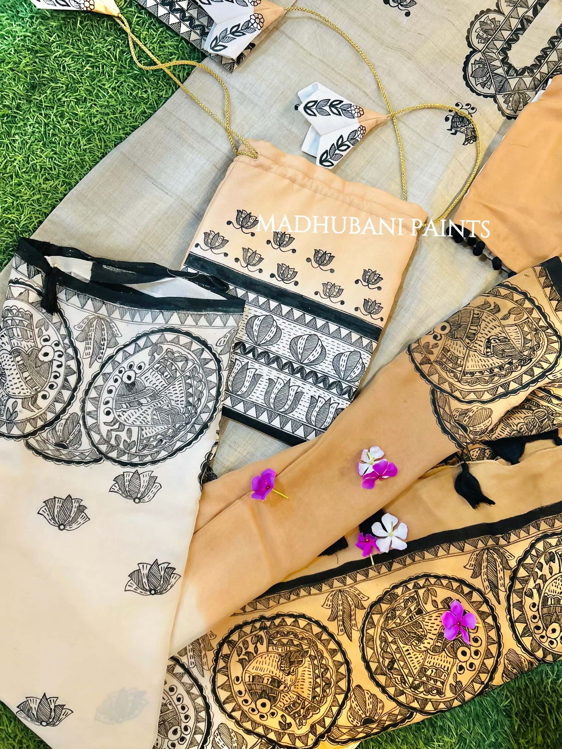 PANKHI Handpainted Madhubani Georgette Family Set — image 2 of 19