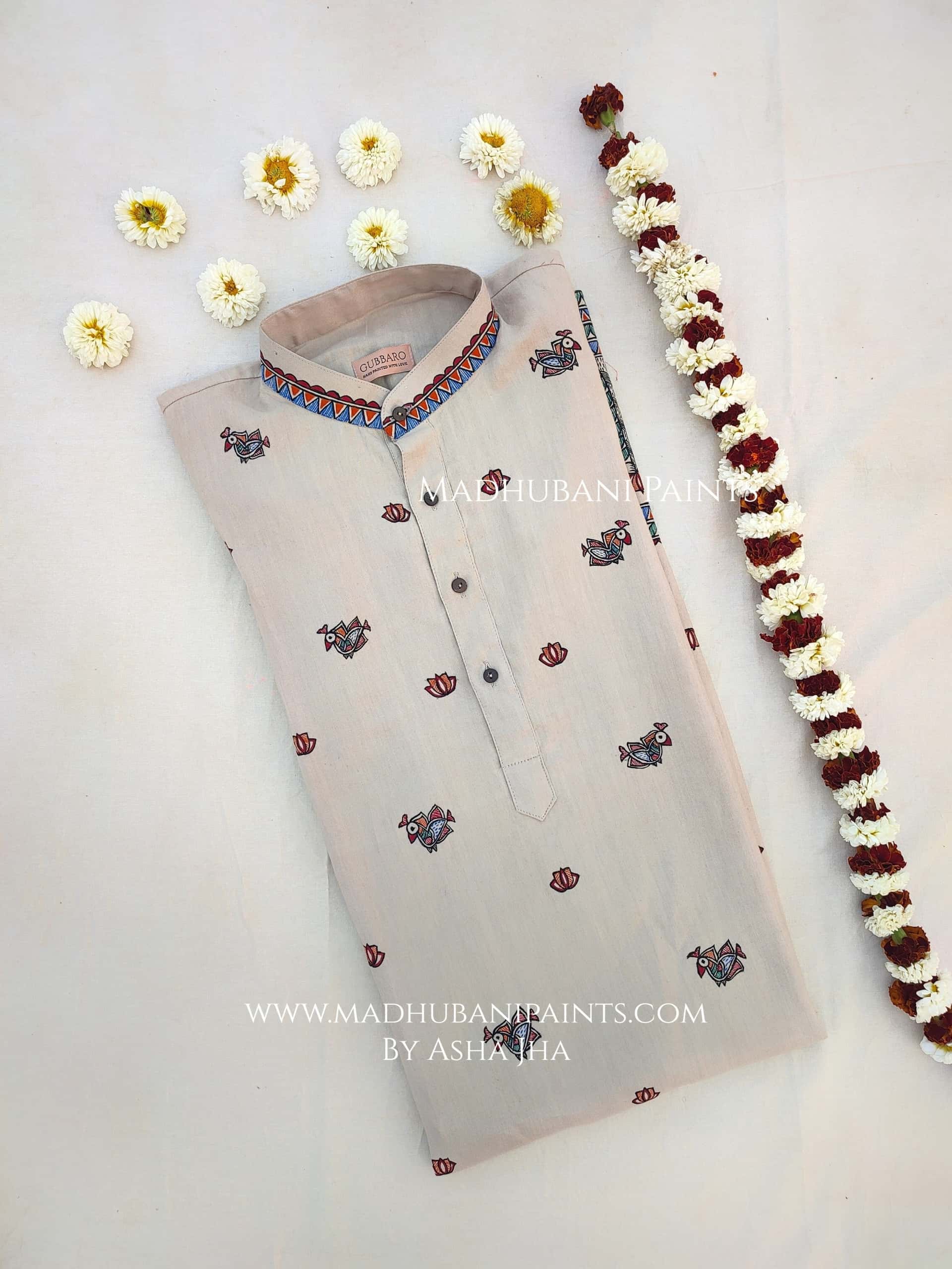 Radha Krishna Mayuri Hand-painted Handloom Men's Cotton Kurta — image 4 of 6