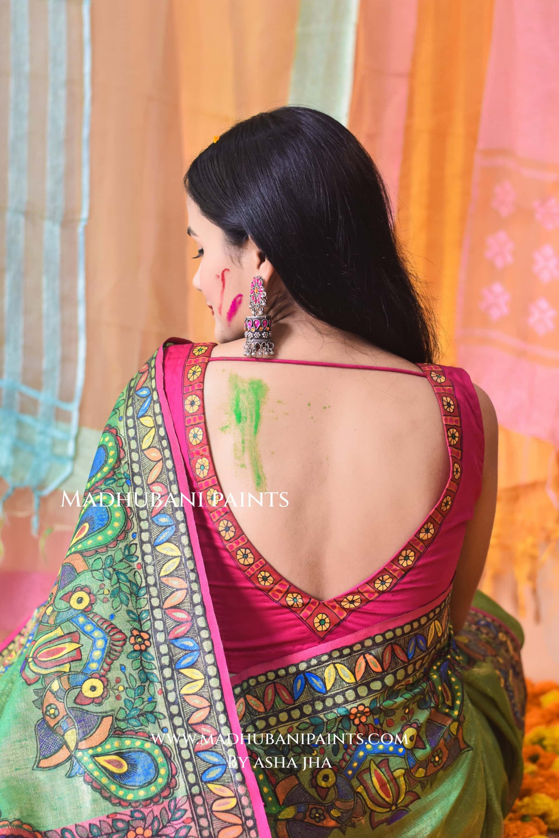 GULAL Hand-painted Madhubani Tissue Linen Saree Blouse Set — image 10 of 11