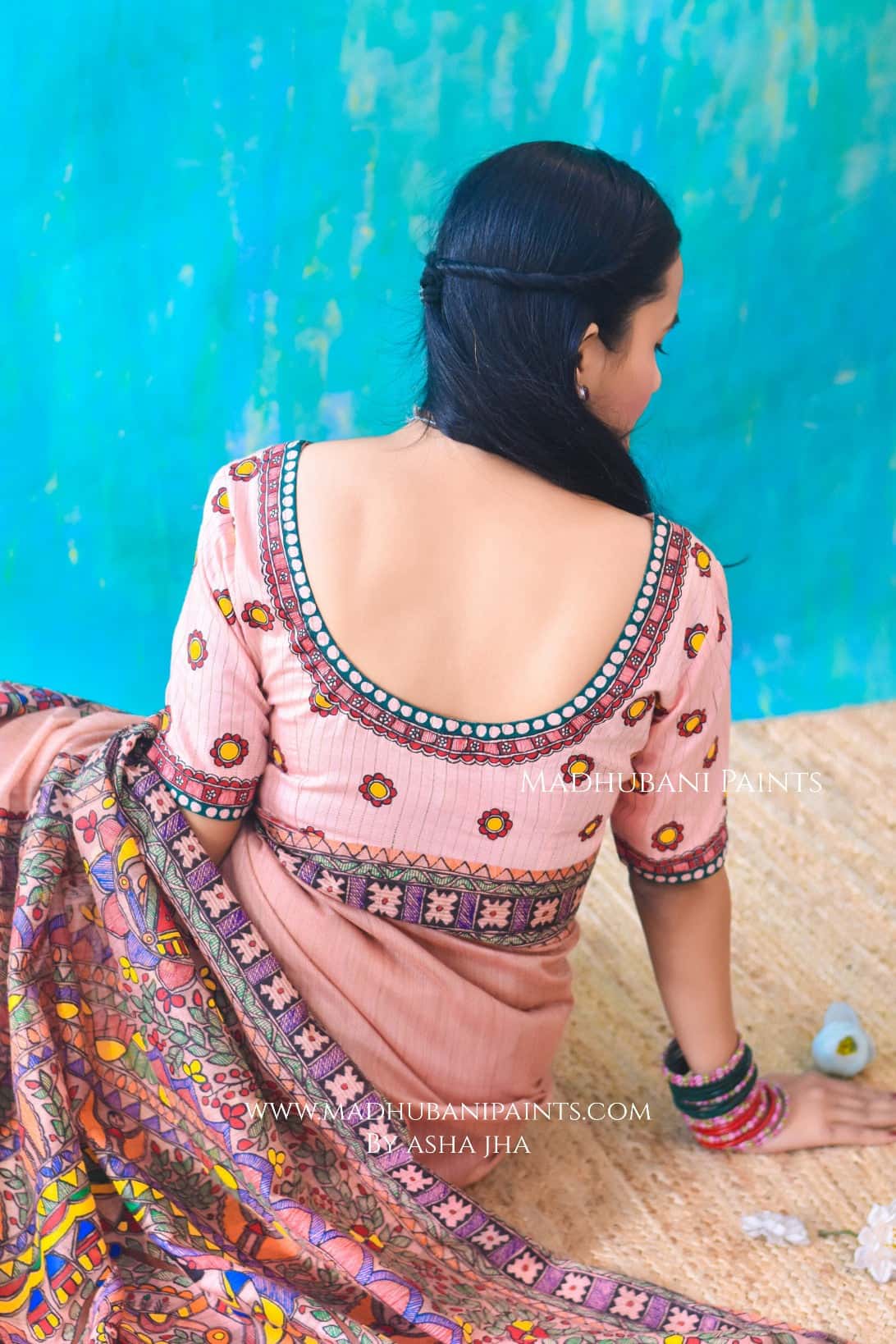 DOLI DARPAN Handpainted Madhubani Chanderi Saree Blouse Set — image 5 of 9