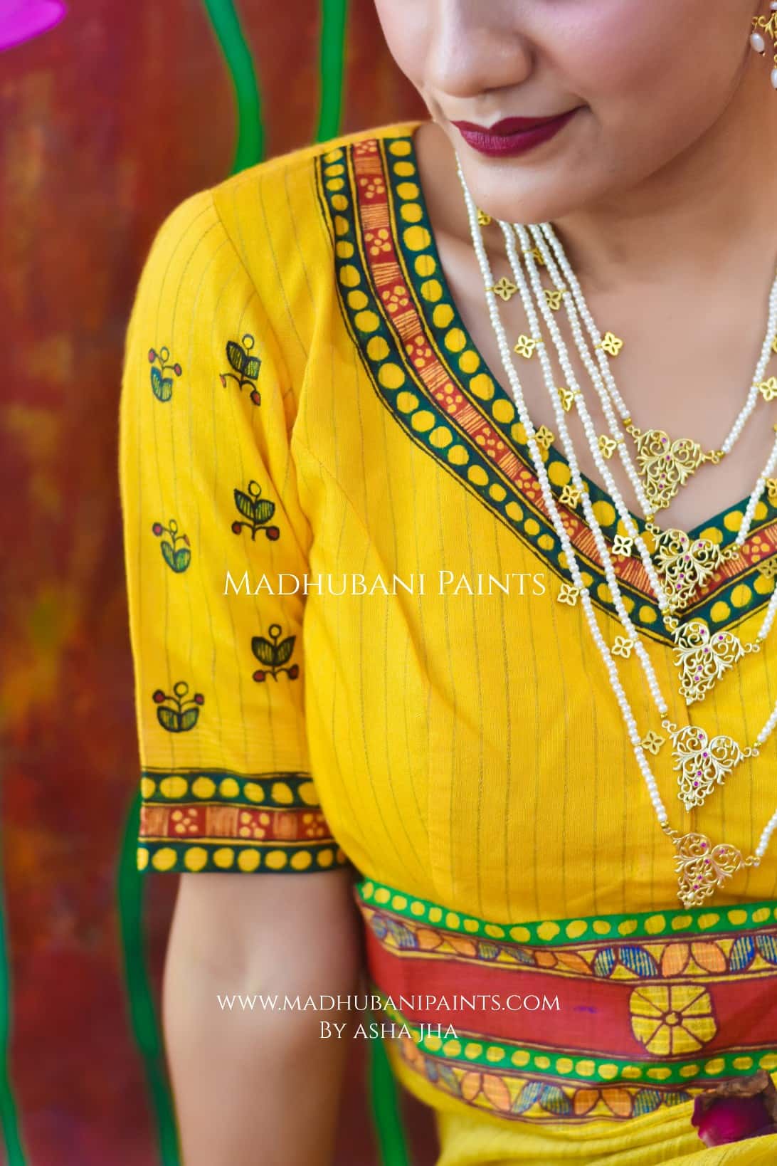 CHHATH MAHOTSAV Handpainted Madhubani Chanderi Blouse — image 2 of 3
