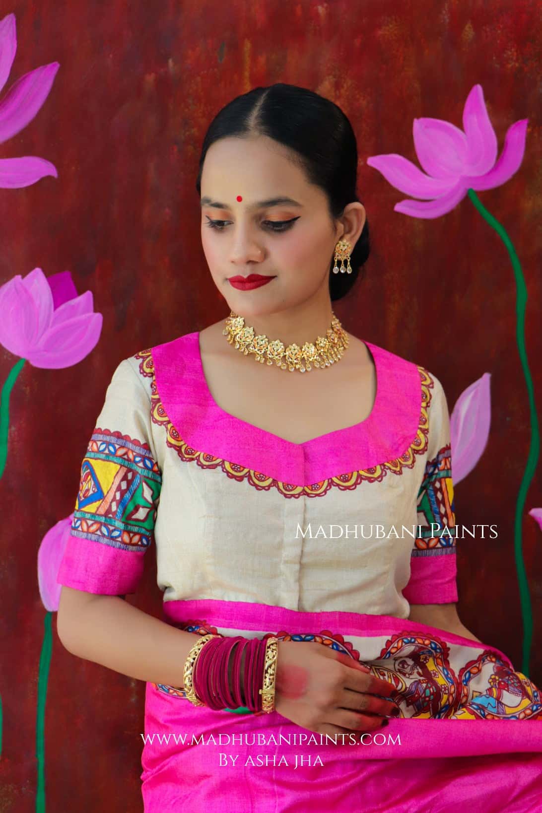 CHHATH MAHAPARV Handpainted Madhubani Tussar Silk Saree Blouse Set — image 7 of 11
