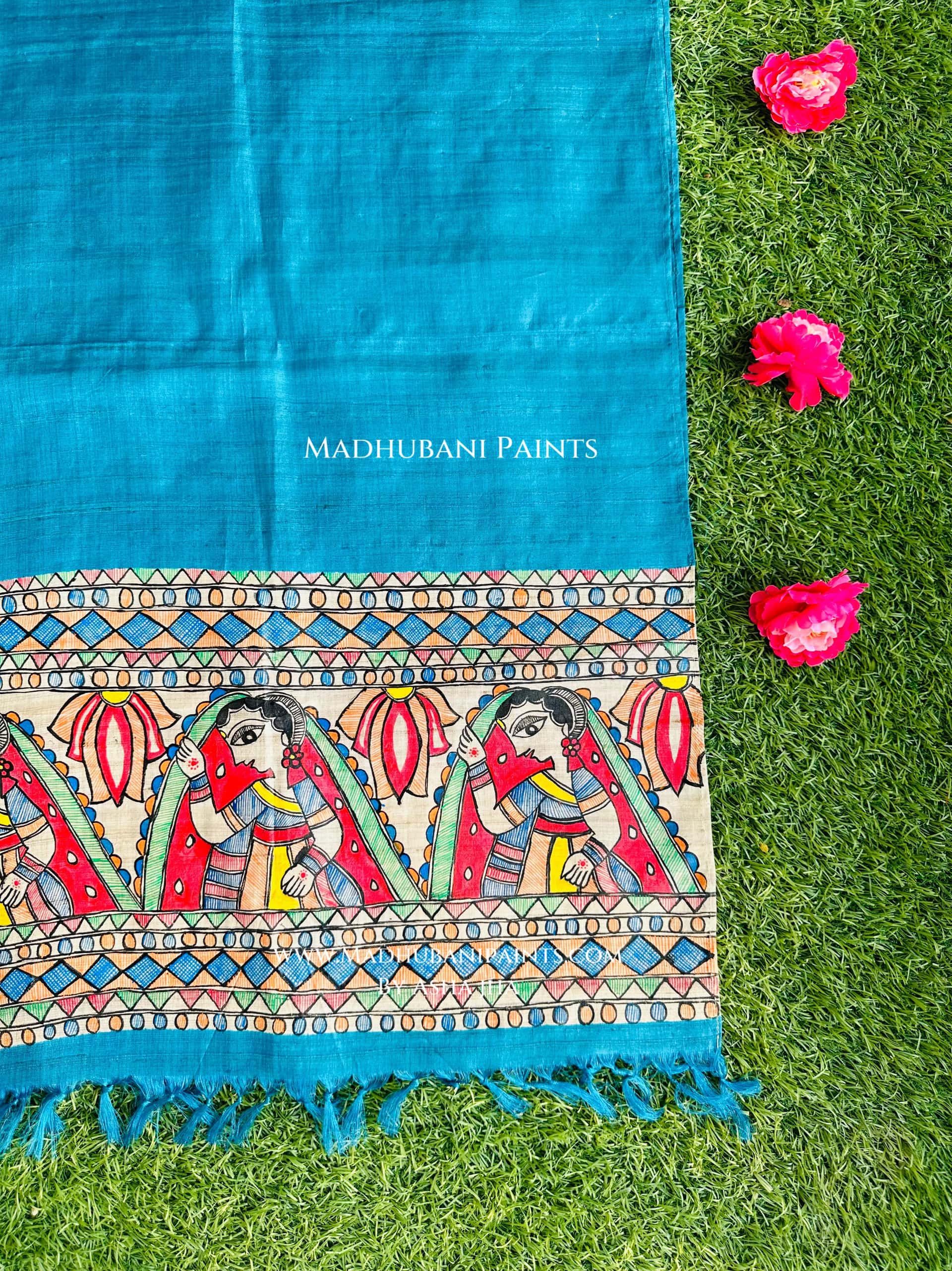 Doli Madhubani Hand-painted Tussar Silk Stole — image 2 of 2