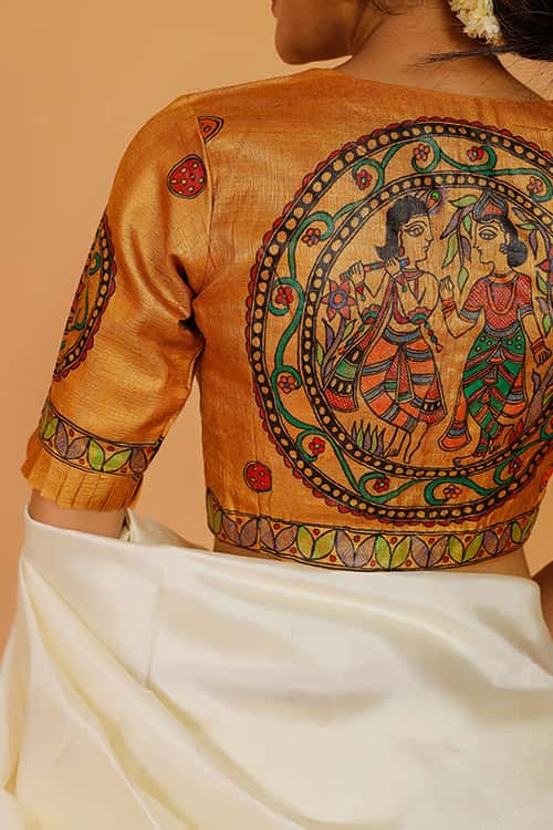 'Radha Raman' Handpainted Madhubani Tussar Silk Blouse — image 5 of 7