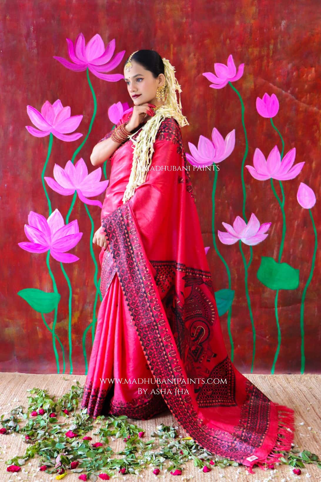 'UTKARSHINI' Handpainted Madhubani Tussar Silk Saree — image 5 of 8
