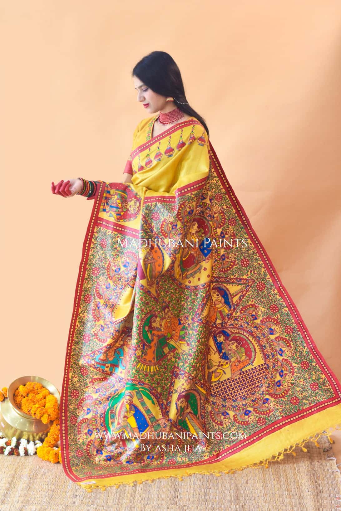 Madhur Milan Hand-painted Madhubani Tussar Silk Saree — image 2 of 4