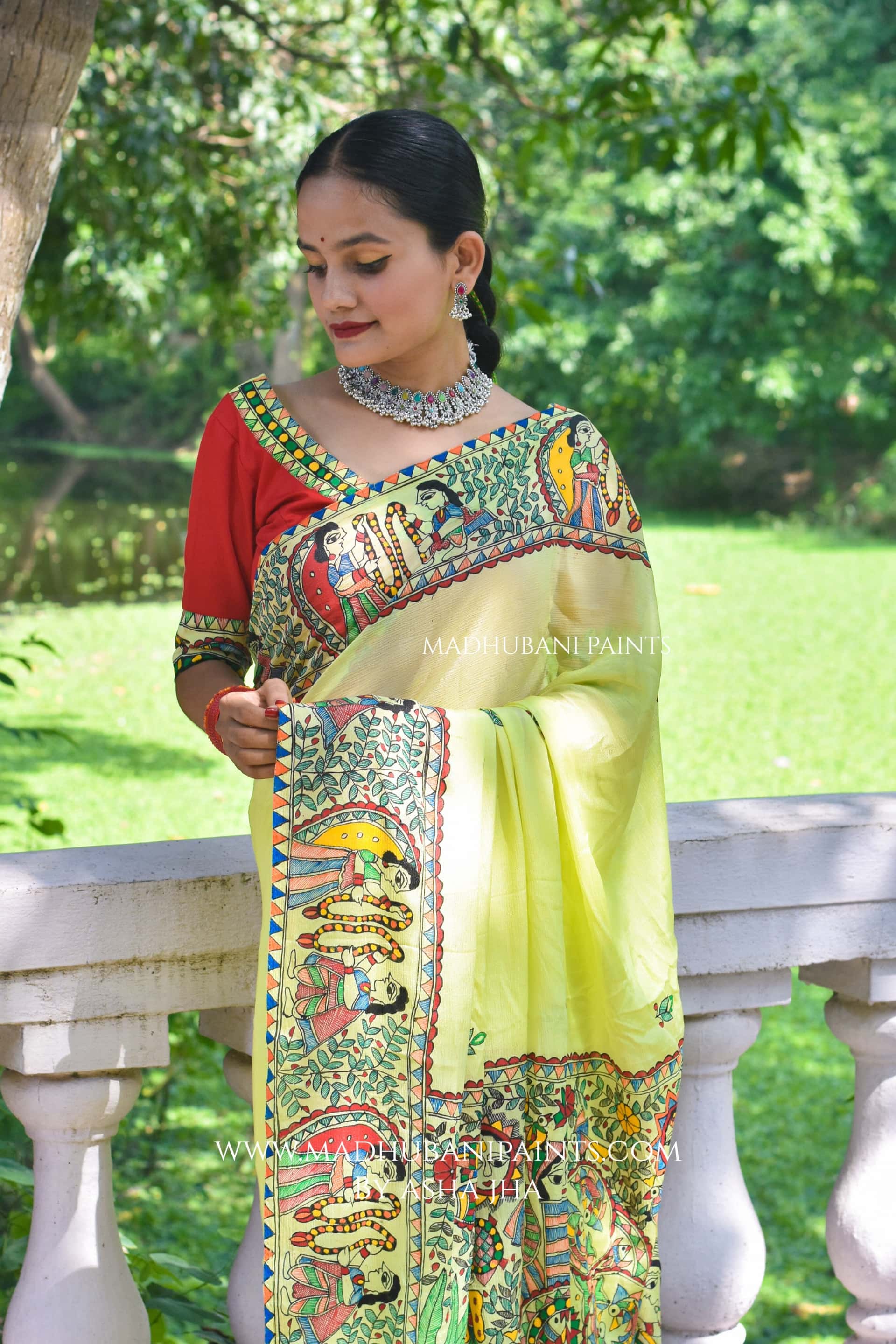 Swaymbar Hand-painted Madhubani Chiffon Saree — image 4 of 6