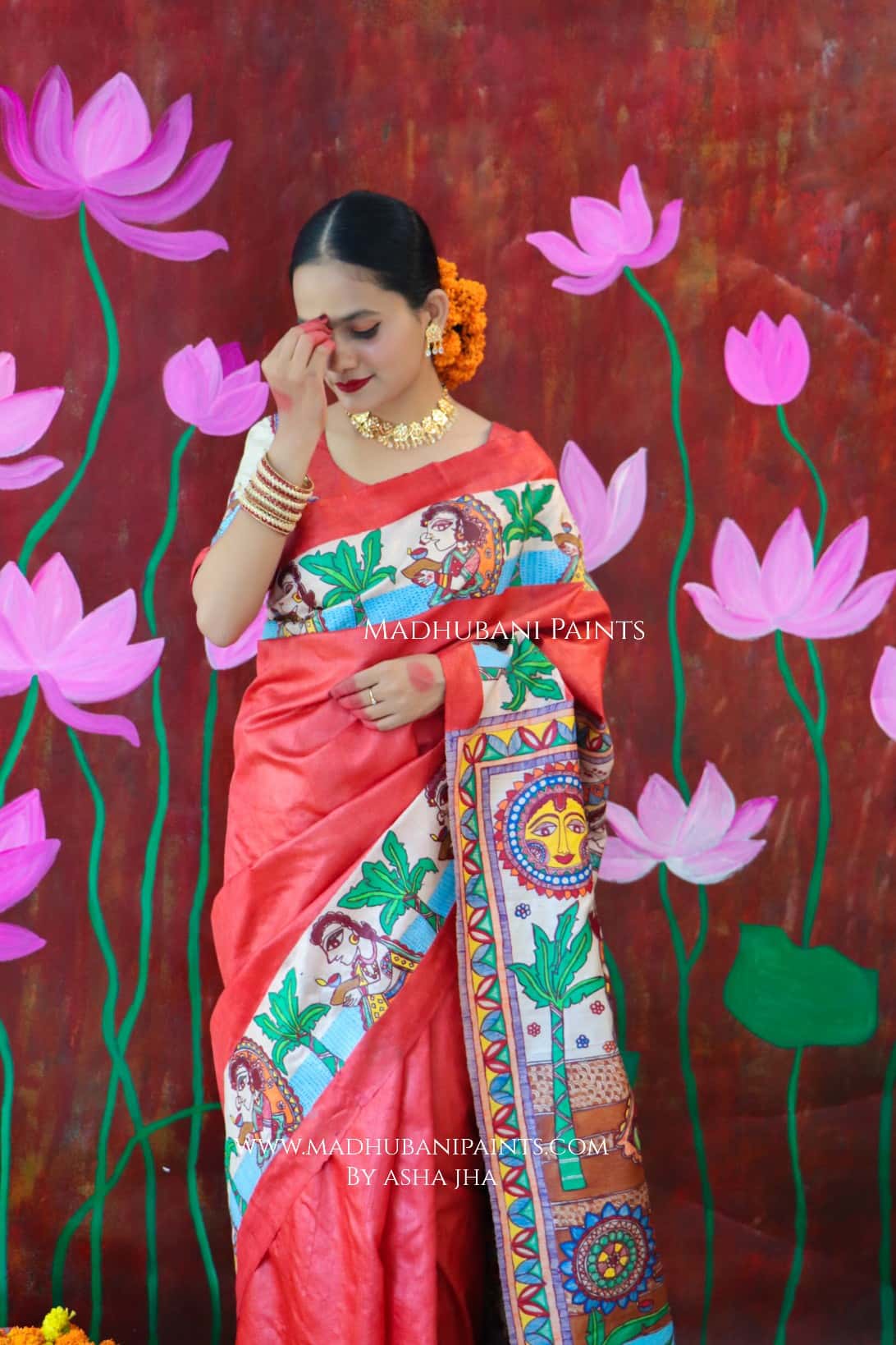 CHHATH POOJA SHAKTI Handpainted Madhubani Tussar Silk Saree — image 9 of 9