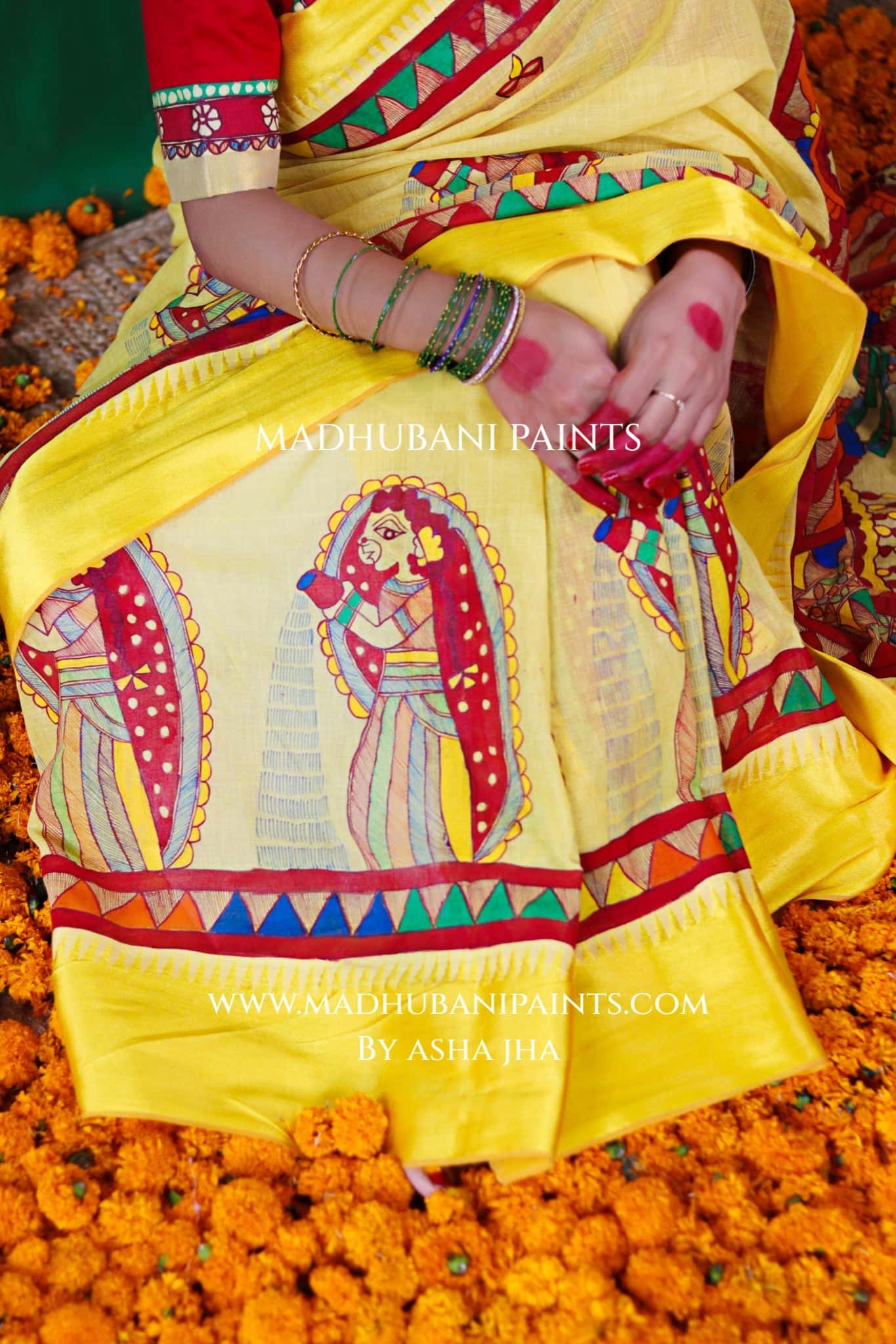 Chhath Puja Handpainted Madhubani Handloom Cotton Saree — image 5 of 9