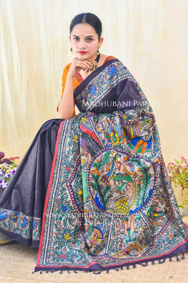 KRISHNA RAAS' Handpainted Madhubani Tussar Silk Saree — image 3 of 7