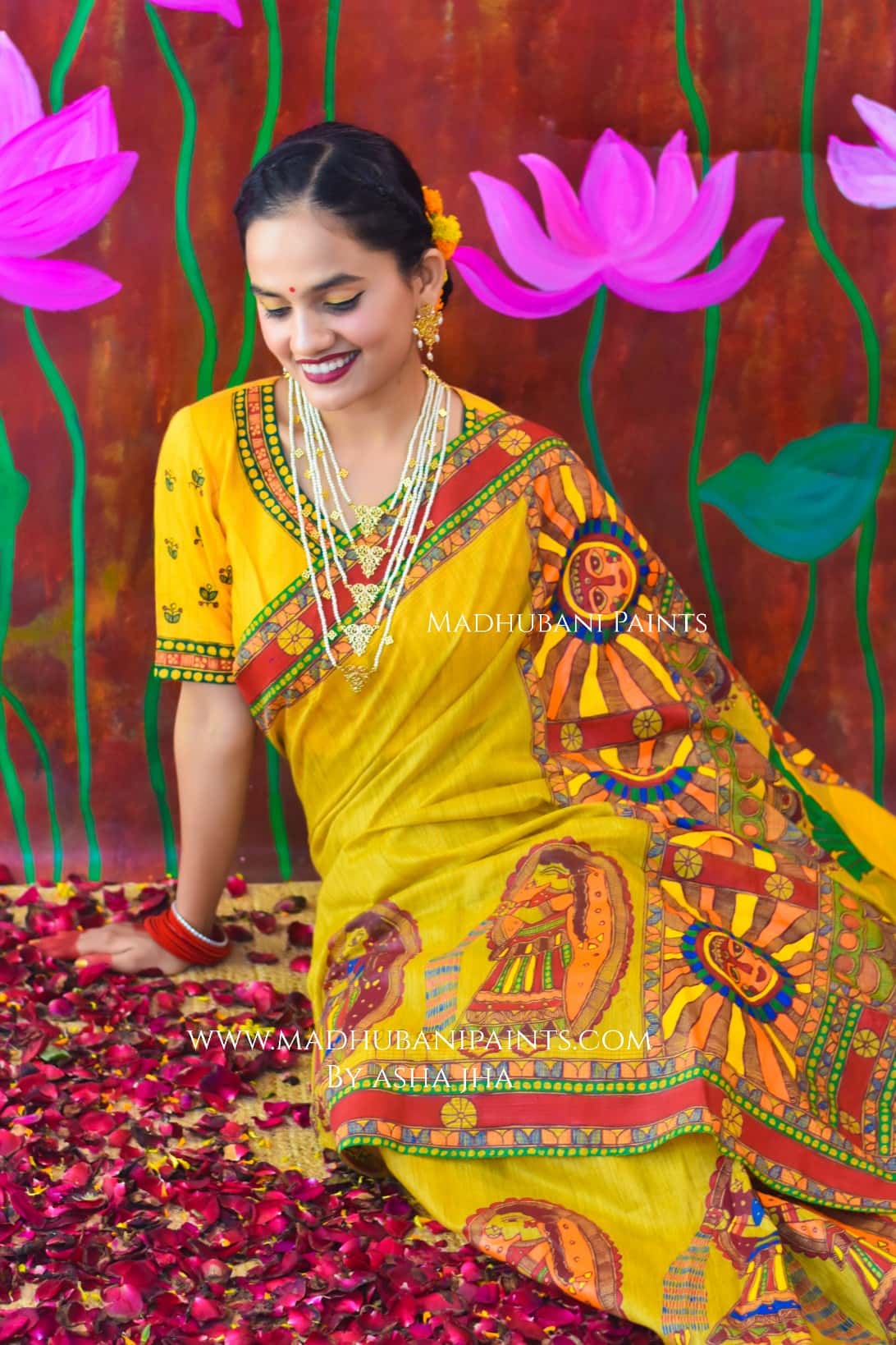 CHHATH MAHOTSAV Handpainted Madhubani Chanderi Saree Blouse Set — image 5 of 8