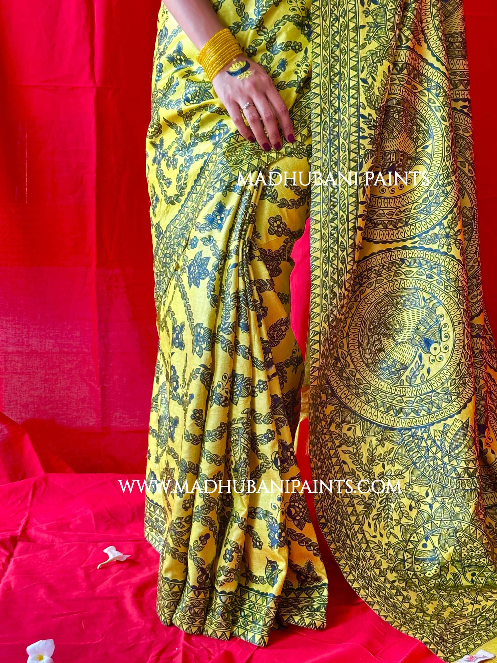 MAYUR MANDALI Full Handpainted Madhubani Saree — image 6 of 12