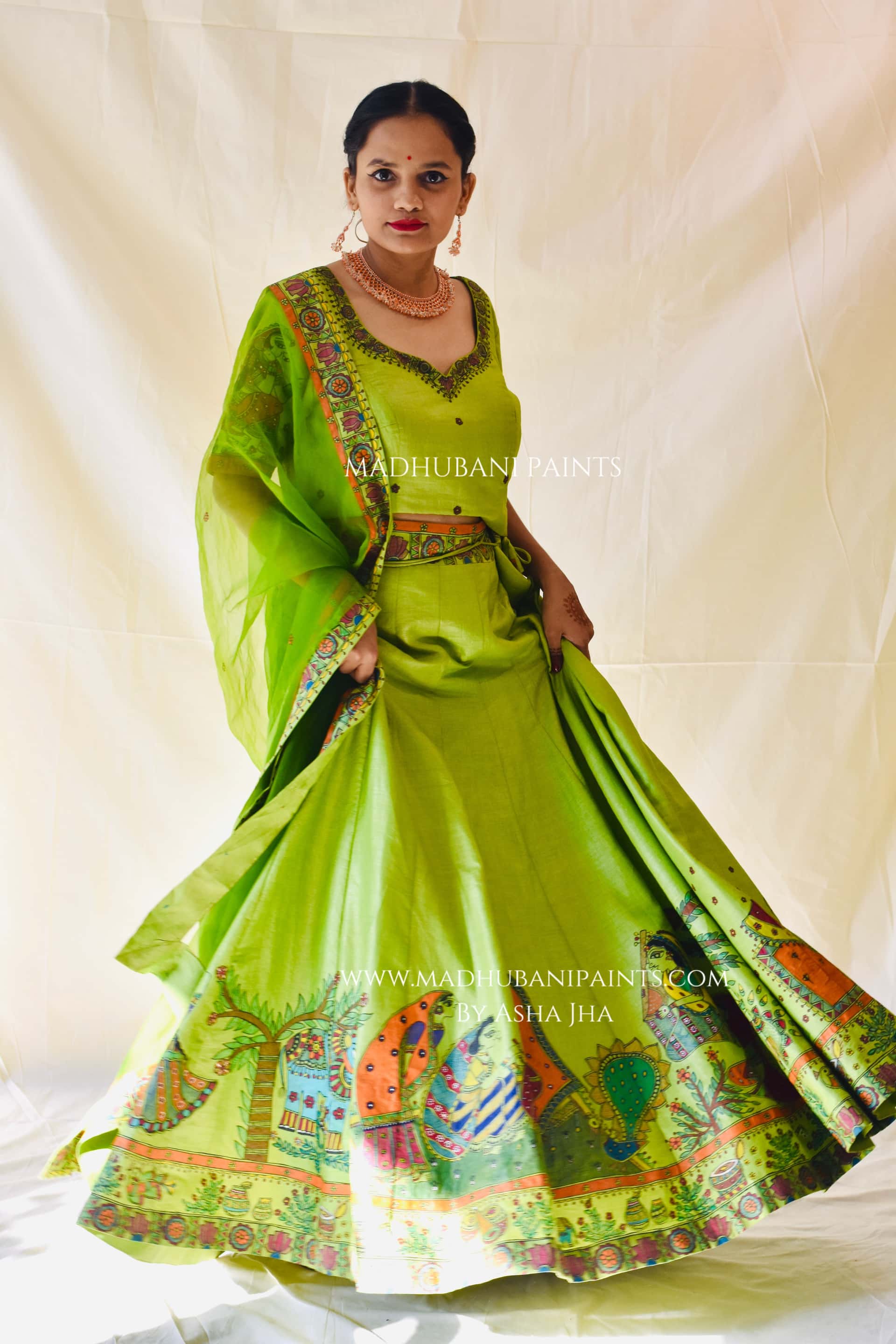 MEHNDI KA RANG Hand-painted Madhubani Lehnga — image 9 of 18