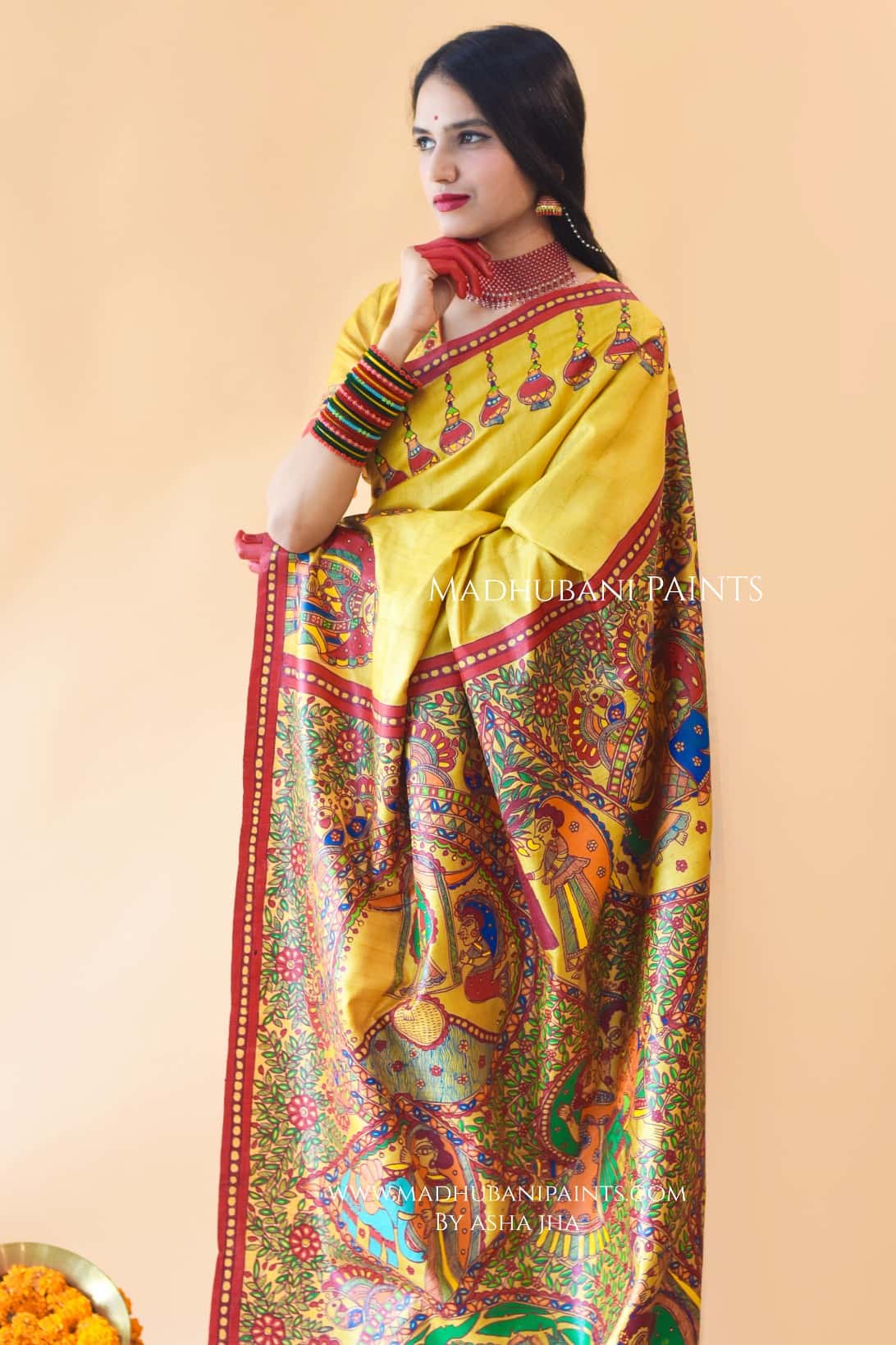 Madhur Milan Hand-painted Madhubani Tussar Silk Blouse — image 4 of 5