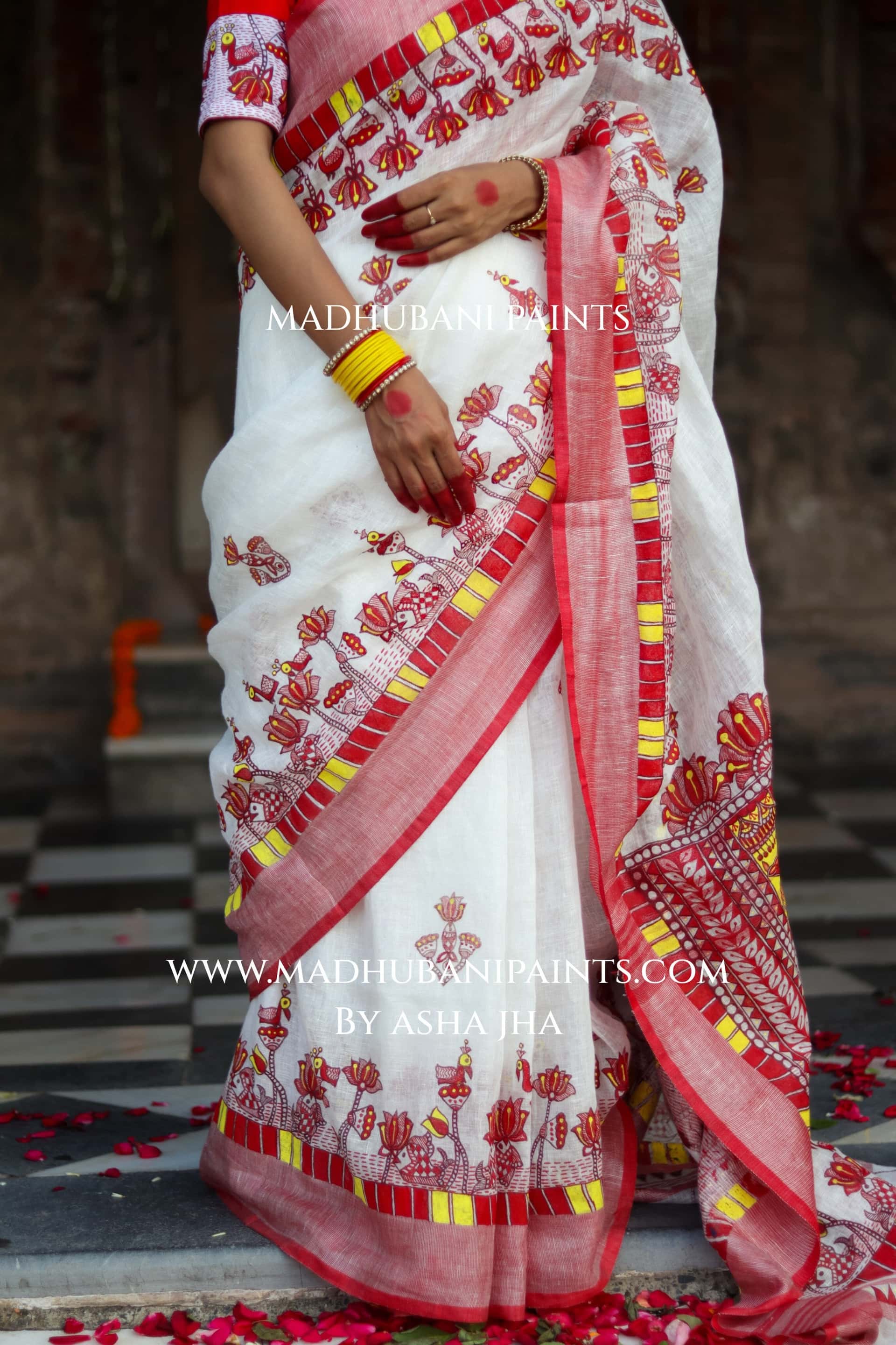 KAMLA Handpainted Linen Madhubani Saree — image 7 of 13