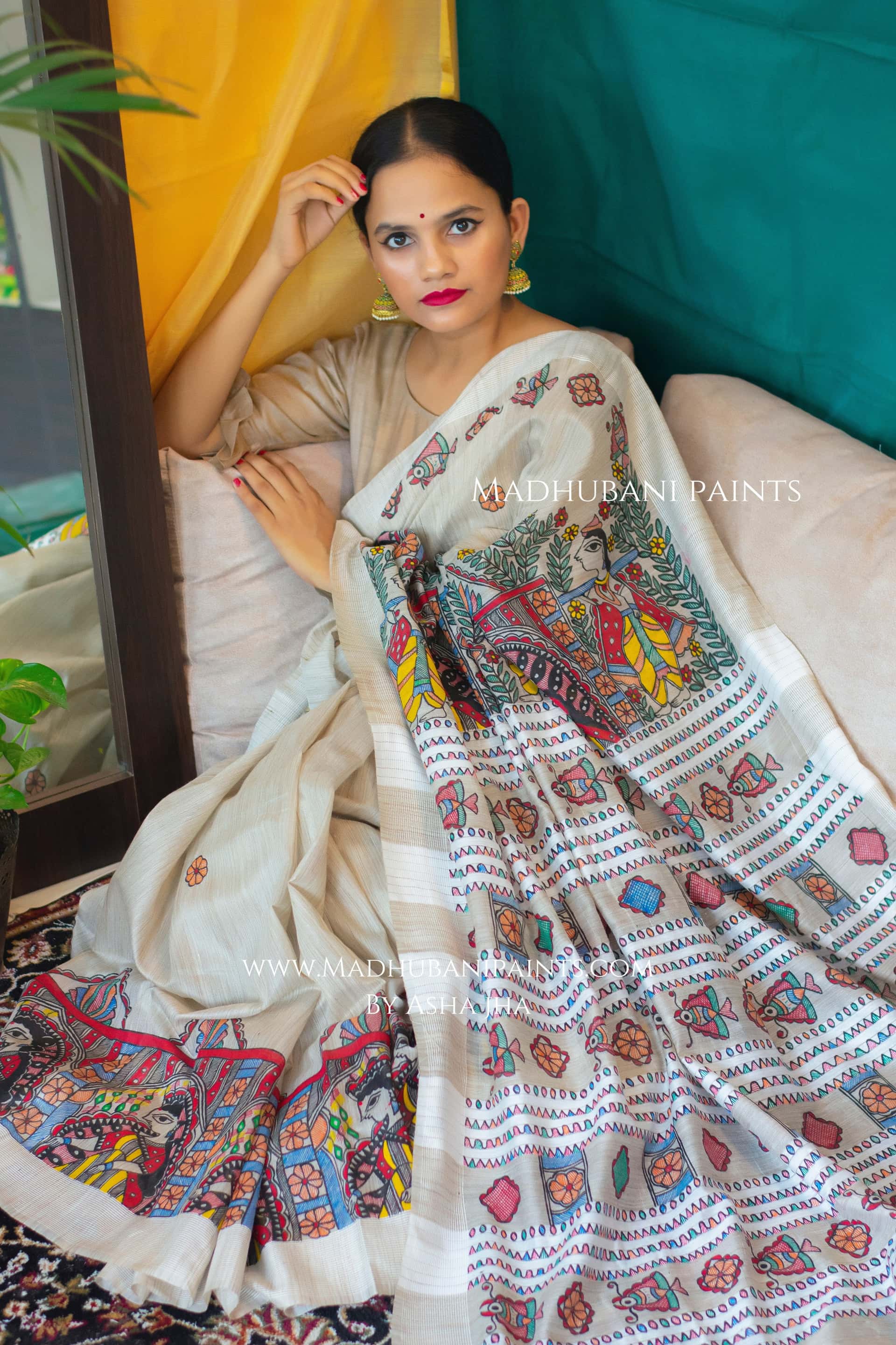 GAUNA IN MITHILA Handpainted Madhubani Chanderi Saree — image 2 of 4