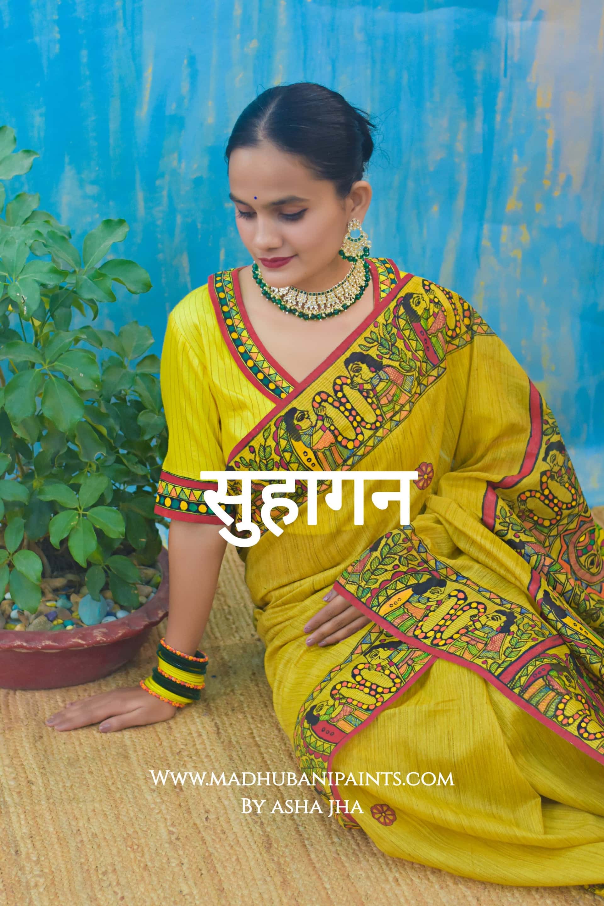 SUHAGAN Handpainted Madhubani Chanderi Blouse — image 2 of 3