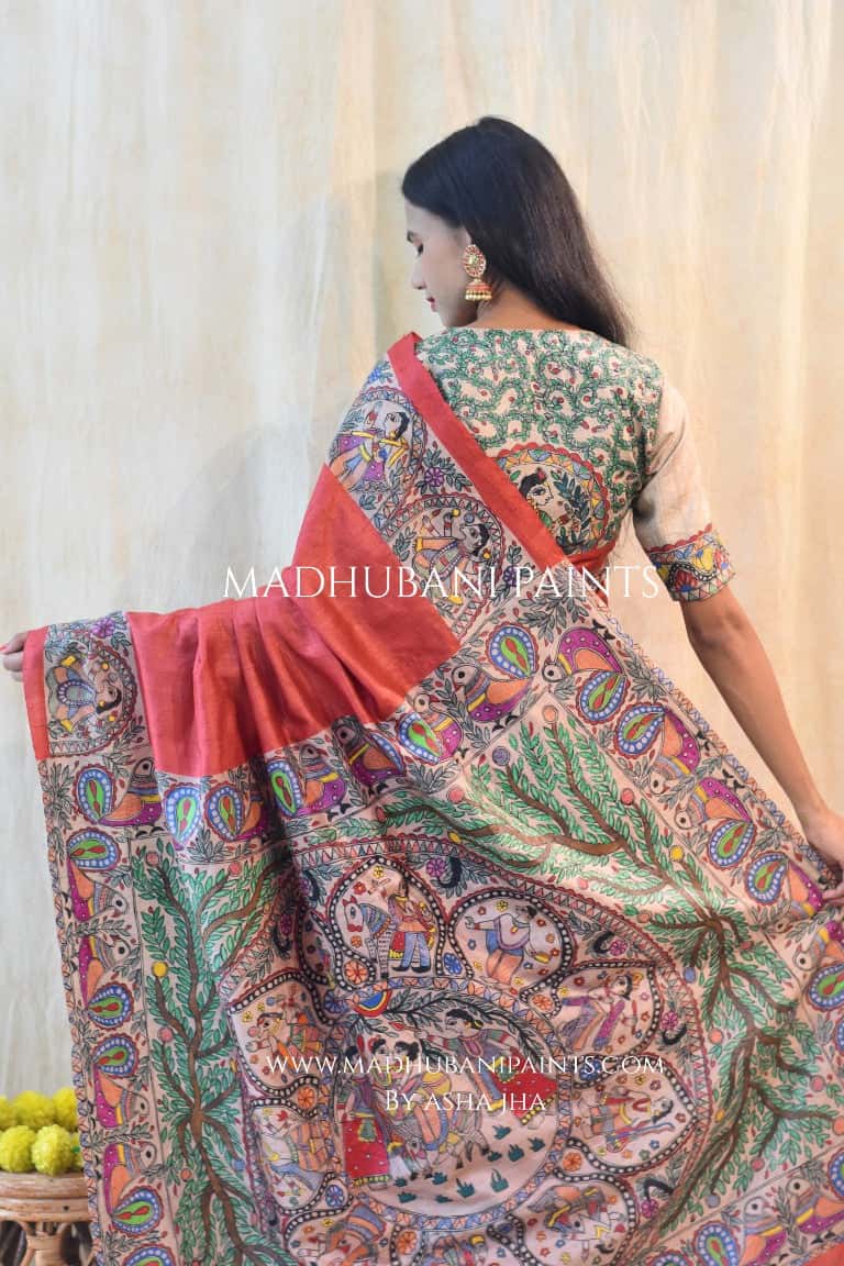 'HARI PRIYA' Handpainted Madhubani Tussar Silk Blouse — image 4 of 5