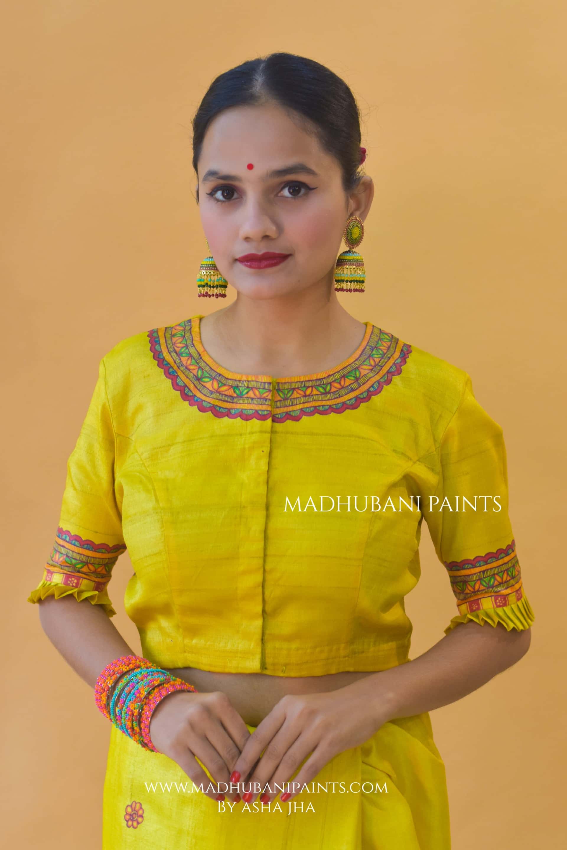 SAUBHAGYAVATI BHAVA Hand-painted Madhubani Tussar Silk Saree Blouse Set — image 5 of 8