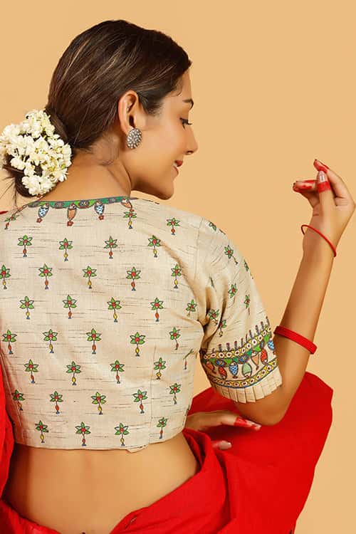'Spanda' Handpainted Madhubani Cotton Blouse — image 5 of 8